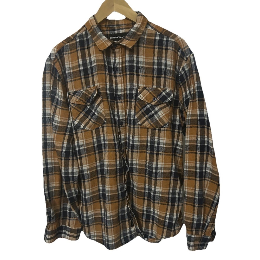 Molokai Surf Co. Men's XXL Multi Color Plaid Flannel Long Sleeve Button Up Shirt